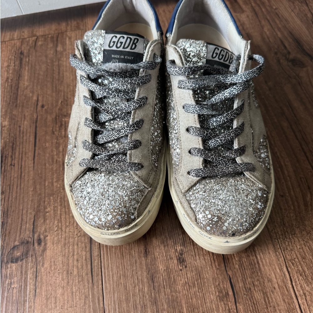 Golden Goose Silver Gray Sparkle Sneakers